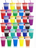 Paquete de 30 vasos grandes que cambian de color con tapa y popote bajan a un precio buenísimo