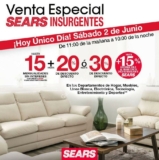 Venta Especial Sears Insurgentes: Hasta 30% de descuento ó 20% + 15 msi hoy 2 de junio