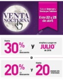 Venta Nocturna Liverpool online abril 22 y 23 de 2016: 30% de descuento directo ó 20% de descuento y 20 MSI